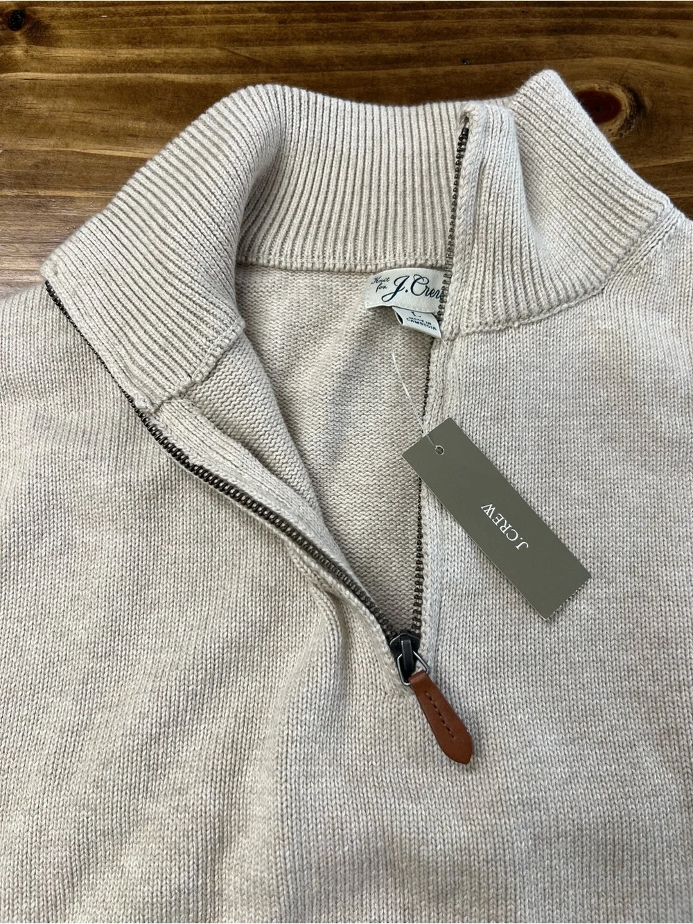 J. Crew Men’s Heritage cotton quarter-zip sweater in Heather Sand Size Large NWT